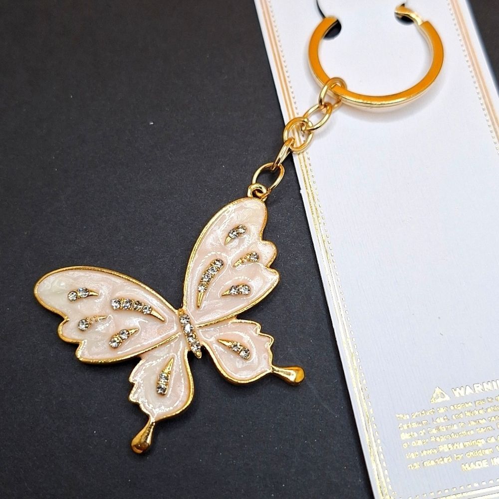 Gold Butterfly keychain sparkle  dangle charm keyring accessory
